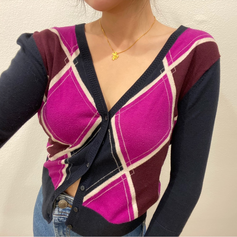 hot pink/navy argyle cardigan
